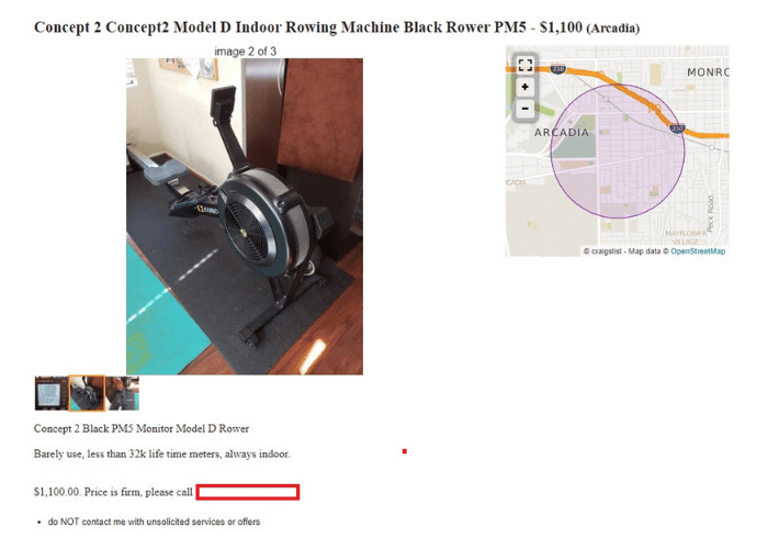 Craigslist Concept 2 rower