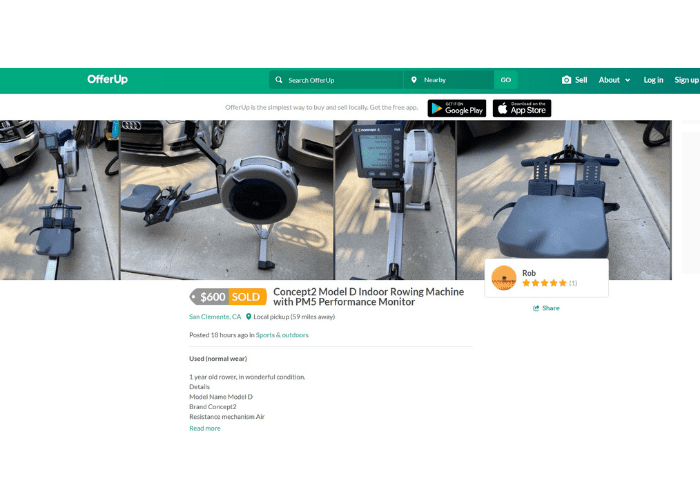 OfferUp Concept 2 rower