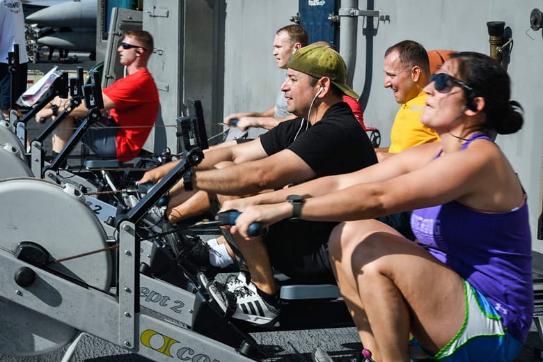 group training on rowing machines