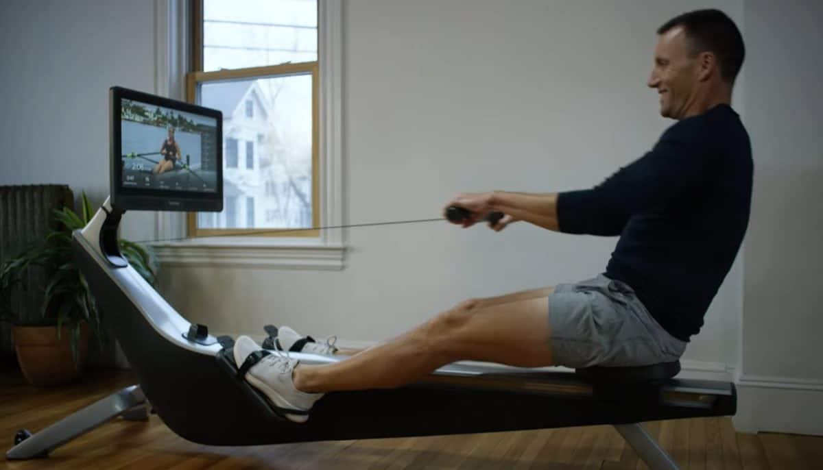Man rowing on Hydrow rowing machine