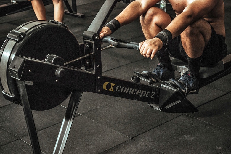 athlete using concept2 rowing machine